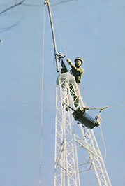 Once the tower was up, raising the refurbished Jacobs generator was the next step.